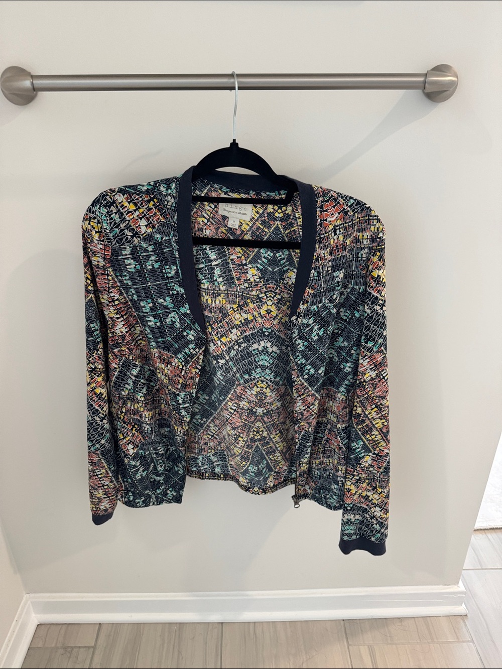 hinge Multicolor Patterned Bomber Jacket with Black Trim